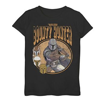 Girls 7-16 Star Wars The Mandalorian Bounty Hunter Retro Comic Portrait Graphic Tee