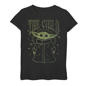 Girls 7-16 Star Wars The Mandalorian The Child aka Baby Yoda Stars Outline Portrait Graphic Tee