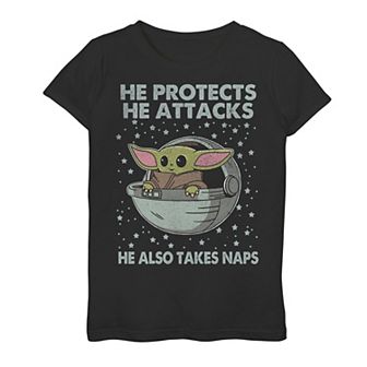 Girls 7-16 Star Wars The Mandalorian The Child aka Baby Yoda He Also Takes Naps Graphic Tee