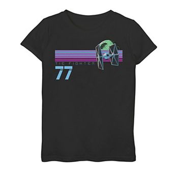 Girls 7-16 Star Wars Tie Fighter 77 Neon Retro Skyline Graphic Tee