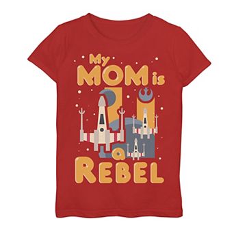 Girls 7-16 Star Wars My Mom Is A Rebel X-Wing Fighter Cartoon Graphic Tee