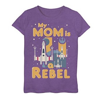 Girls 7-16 Star Wars My Mom Is A Rebel X-Wing Fighter Cartoon Graphic Tee