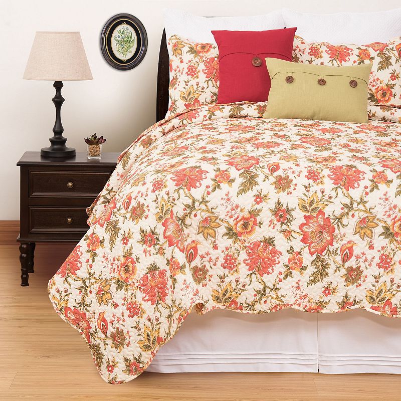 C&F Home Alyssa Floral Quilt Set with Shams, Red, Full/Queen