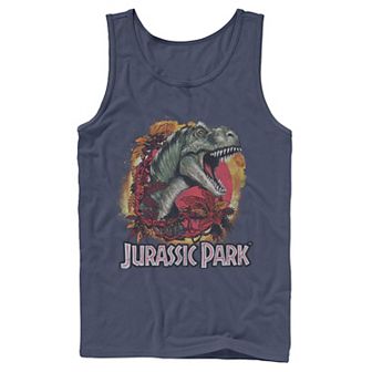 Men's Jurassic Park T-Rex Explosion Tropical Logo Tank Top