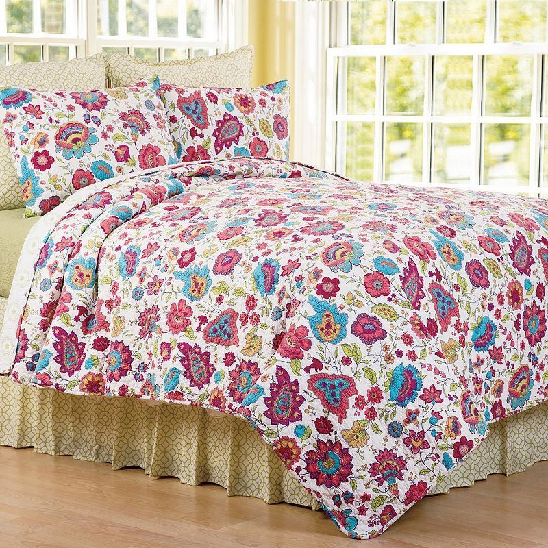 C&F Home Teagan Floral Quilt Set with Shams, Pink, King