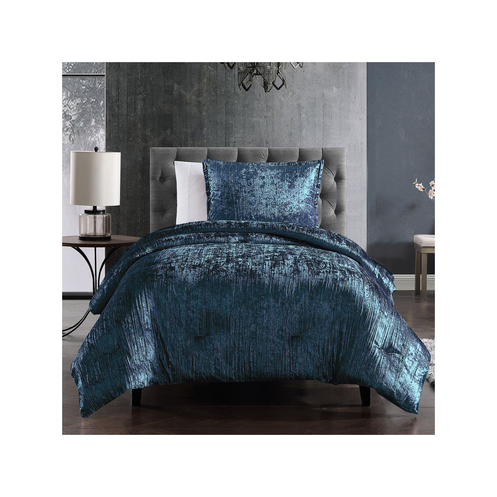 Riverbrook Home Turin Crinkle Velvet 7-piece Comforter Set, Blue