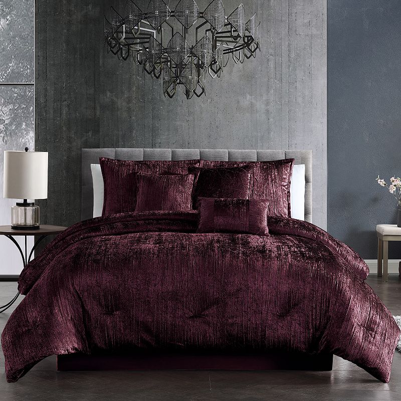 Riverbrook Home Turin Crinkle Velvet 7-piece Comforter Set, Purple, King