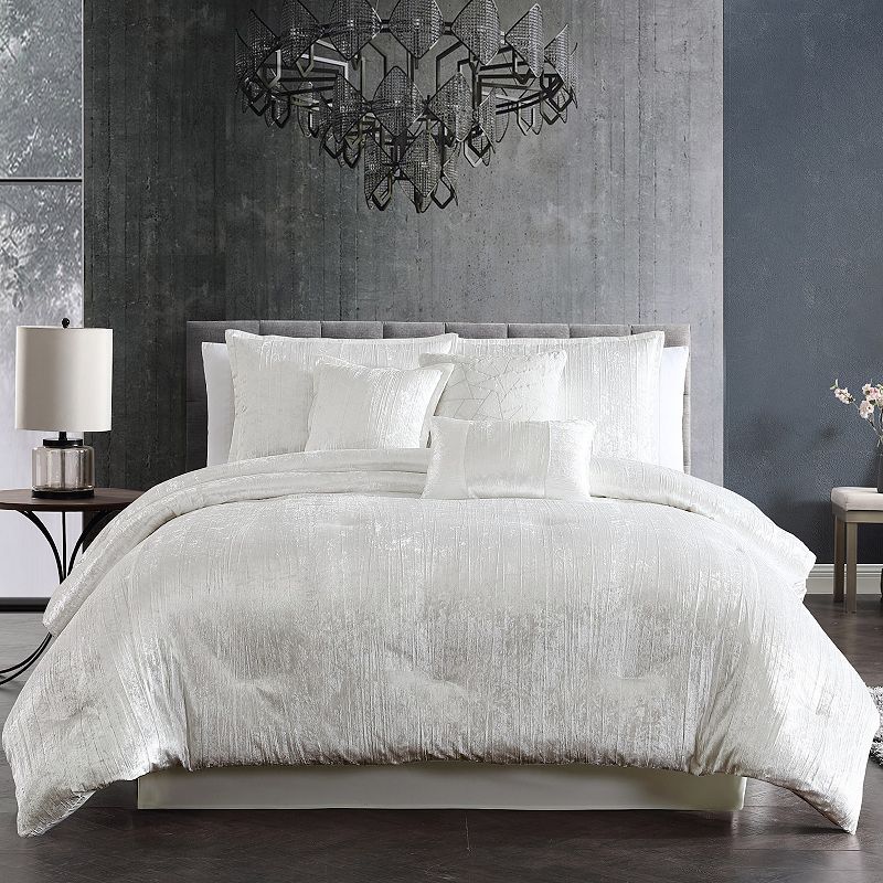 Turin 7 Piece Comforter Set Black King Riverbrook Home Turin Crinkled Velvet Collection Machine Wash  Spot Clean White King Adult  Teen & Dorm Solid