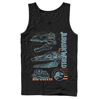 Men's Jurassic World Two Dinosaur Skull Schematic Tank Top