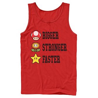 Men's Nintendo Super Mario Bigger Faster Stronger Game Symbols Tank Top