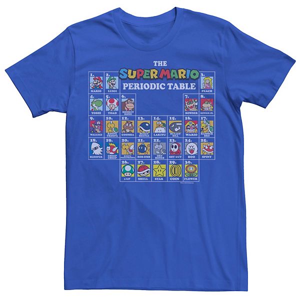 Men's Nintendo Super Mario Periodic Table Of Characters Tee