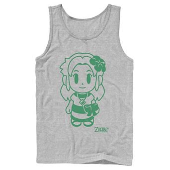 Men's Nintendo Legend Of Zelda Links Awakening Marin Green Outline Portrait Tank Top