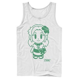 Men's Nintendo Legend Of Zelda Links Awakening Marin Green Outline Portrait Tank Top