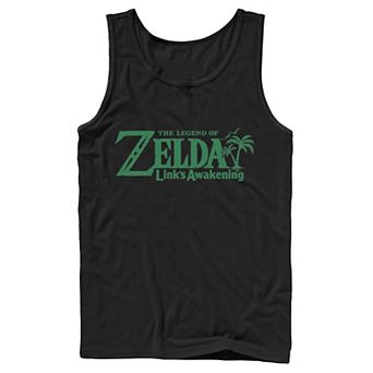 Men's Nintendo Legend Of Zelda Links Awakening Palm Tree Green Text Logo Tank Top