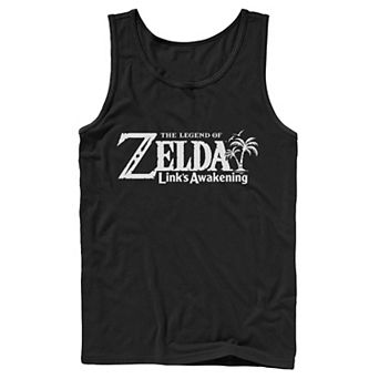 Men's Nintendo Legend Of Zelda Links Awakening Palm Tree Green Text Logo Tank Top