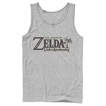 Men's Nintendo Legend Of Zelda Links Awakening Palm Tree Green Text Logo Tank Top