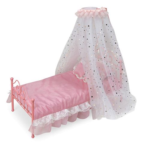 Детские куклы Badger Basket Starlights LED Canopy Metal Doll Bed with Bedding - Pink