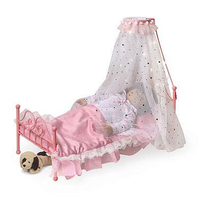 Badger Basket Starlights LED Canopy Metal Doll Bed with Bedding - Pink