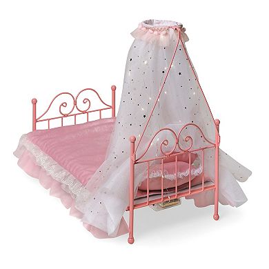 Badger Basket Starlights LED Canopy Metal Doll Bed with Bedding - Pink