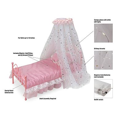 Badger Basket Starlights LED Canopy Metal Doll Bed with Bedding - Pink