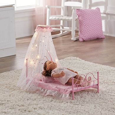 Badger Basket Starlights LED Canopy Metal Doll Bed with Bedding - Pink