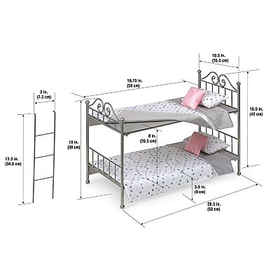 Badger Basket Scrollwork Metal Doll Bunk Bed with Ladder and Bedding