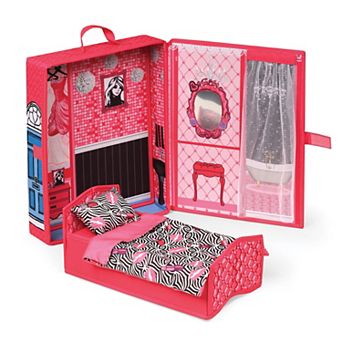Badger Basket Home & Go Dollhouse Playset Travel & Storage Case with Bed/Bedding for 12-inch Fashion Dolls