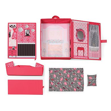 Badger Basket Home & Go Dollhouse Playset Travel & Storage Case with Bed/Bedding for 12-inch Fashion Dolls