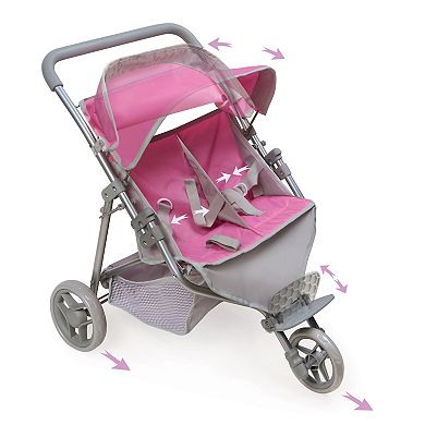 Badger Basket Trek 3-Wheel Folding Twin Doll Jogging Stroller