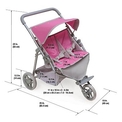 Badger Basket Trek 3-Wheel Folding Twin Doll Jogging Stroller