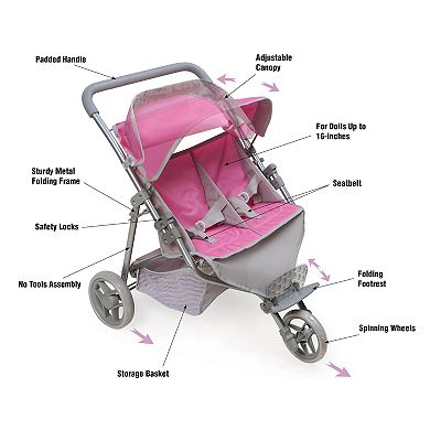 Badger Basket Trek 3-Wheel Folding Twin Doll Jogging Stroller