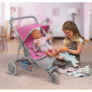 Badger Basket Trek 3-Wheel Folding Twin Doll Jogging Stroller