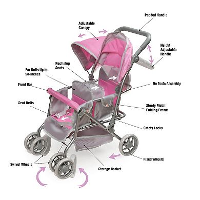 Badger Basket Cruise Folding Inline Double Doll Stroller