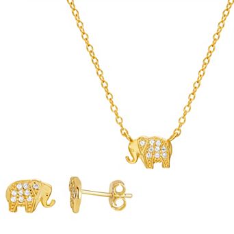 petit cheris Kids 14k Gold Over Silver Cubic Zirconia Elephant Necklace & Stud Earring Set