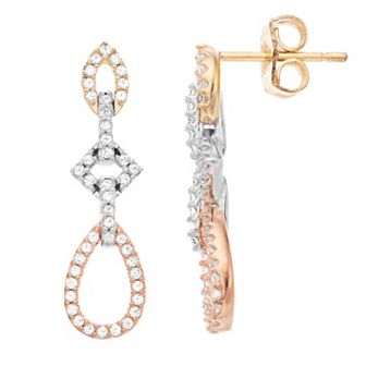 Tri-Tone Sterling Silver Lab-Created White Sapphire Stud Earrings