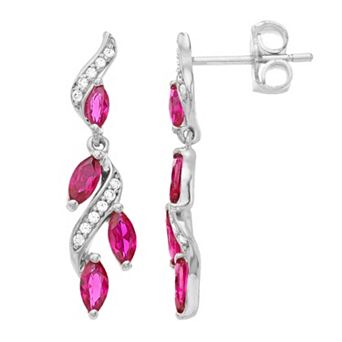 Sterling Silver Lab-Created Ruby & Lab-Created White Sapphire Earrings