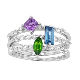 Sterling Silver Gemstone & Lab-Created White Sapphire Stack Ring Set