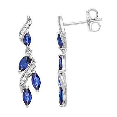 Sterling Silver Lab Created Sapphire Lab Created White Sapphire Earrings