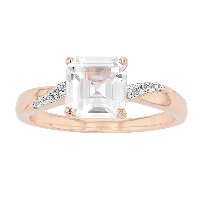 14k Rose Gold Over Silver Lab-Created White Sapphire Ring, Womens, Size: 7