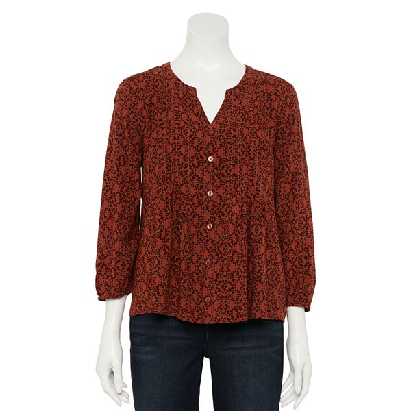 Petite Croft & Barrow® Three Quarter Sleeve Pintuck Top