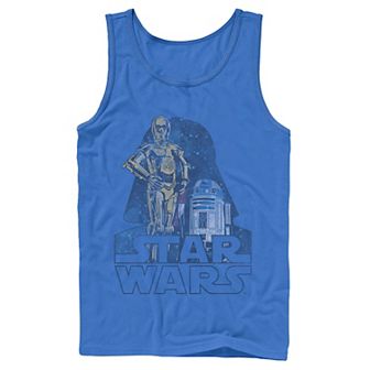Men's Star Wars R2-D2 C-3PO Darth Vader Galaxy Portrait Tank Top