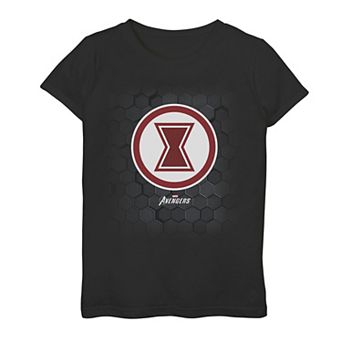 Girls 7-16 Marvel Gamerverse Black Widow Symbol Hexagon Background Graphic Tee