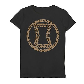 Girls 7-16 Marvel Black Widow Leopard Logo Fill Graphic Tee