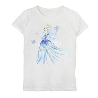 Disney's Cinderella Girls 7-16 Birds & Castle Watercolor Art Graphic Tee