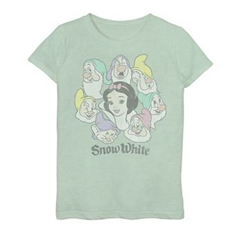 Disney's Snow White Girls 7-16 Group Shot Faded Circle Faces Graphic Tee