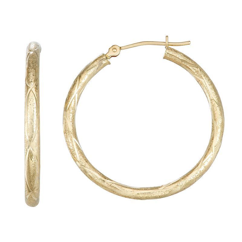 Forever 14K 14k Gold Textured Hoop Earrings, Womens