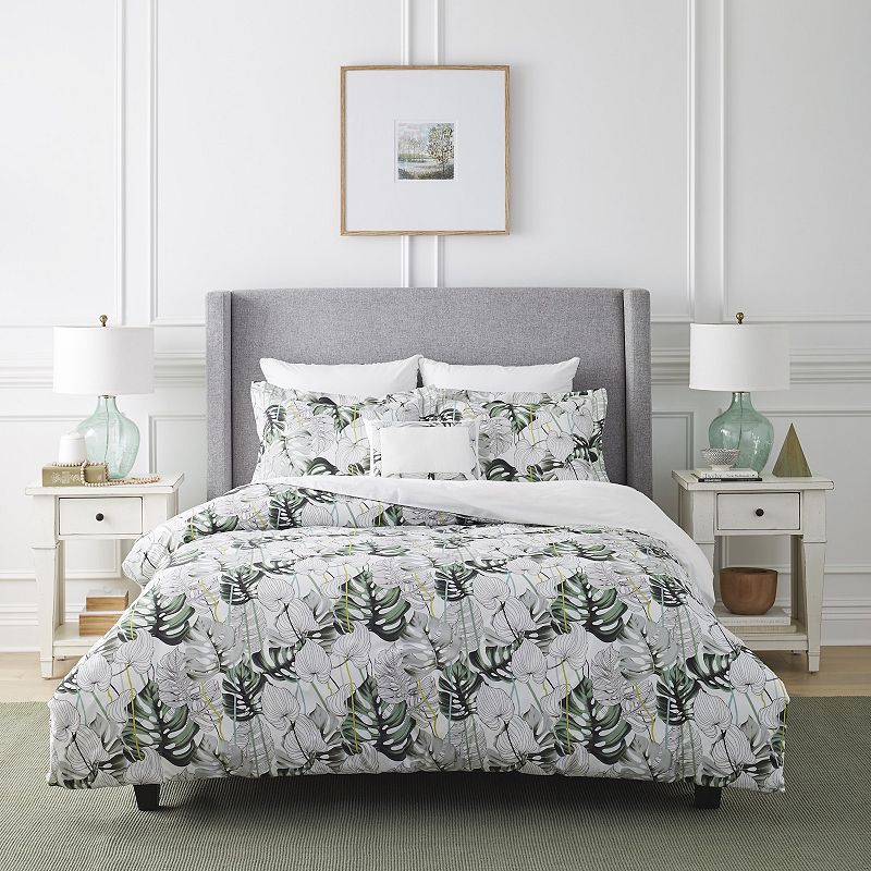 Pointehaven Monstera Comforter Set, Green, Full/Queen