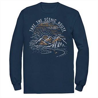 Men's Take The Scenic Route Mountain Sunrise Sketch Tee