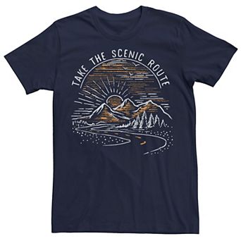 Men's Take The Scenic Route Mountain Sunrise Sketch Tee