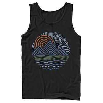 Men's Sunset And Mountain Waves Design Tank Top